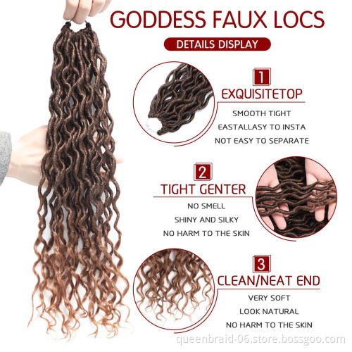 Wavy Goddess Locs Curly Crochet Braids Synthetic Crochet Braids Ombre Braiding Hair Faux Locks 16 inch